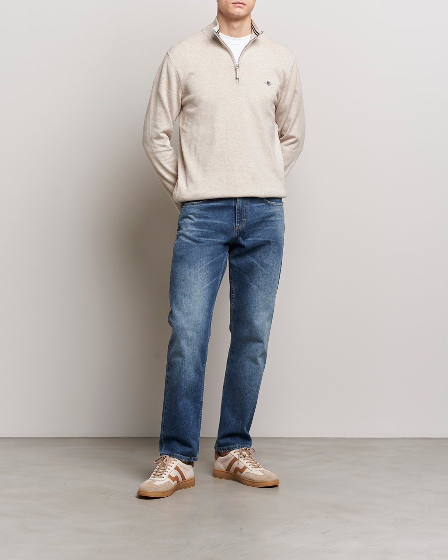 Men | Sweaters & Knitwear | GANT | Classic Cotton Half Zip Light Beige Melange