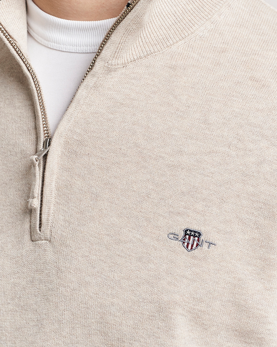 Men | Sweaters & Knitwear | GANT | Classic Cotton Half Zip Light Beige Melange