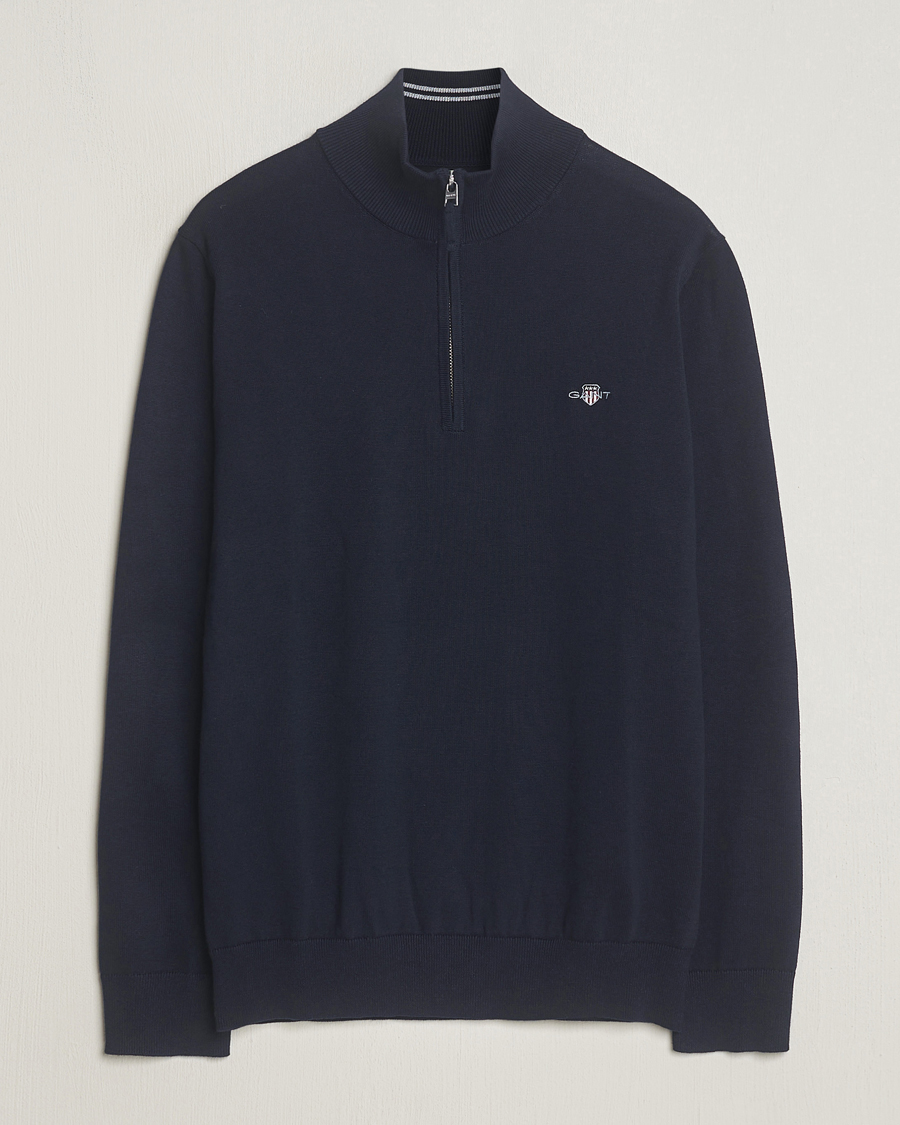 Men | Sweaters & Knitwear | GANT | Classic Cotton Half Zip Evening Blue