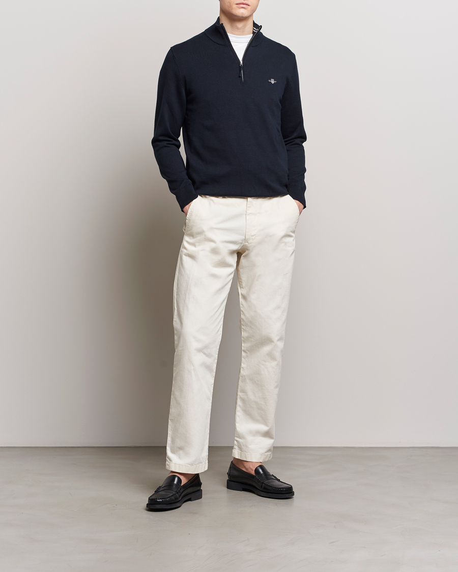 Men | Sweaters & Knitwear | GANT | Classic Cotton Half Zip Evening Blue
