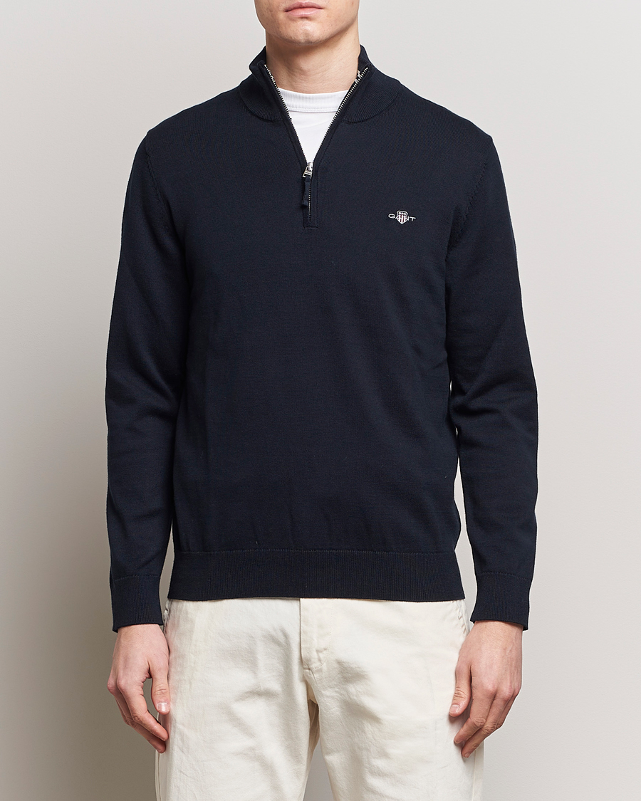 Men | Sweaters & Knitwear | GANT | Classic Cotton Half Zip Evening Blue