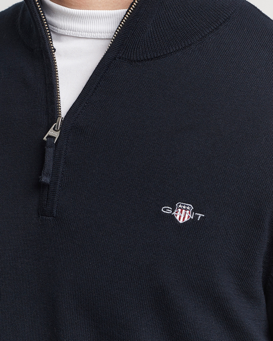 Men | Sweaters & Knitwear | GANT | Classic Cotton Half Zip Evening Blue
