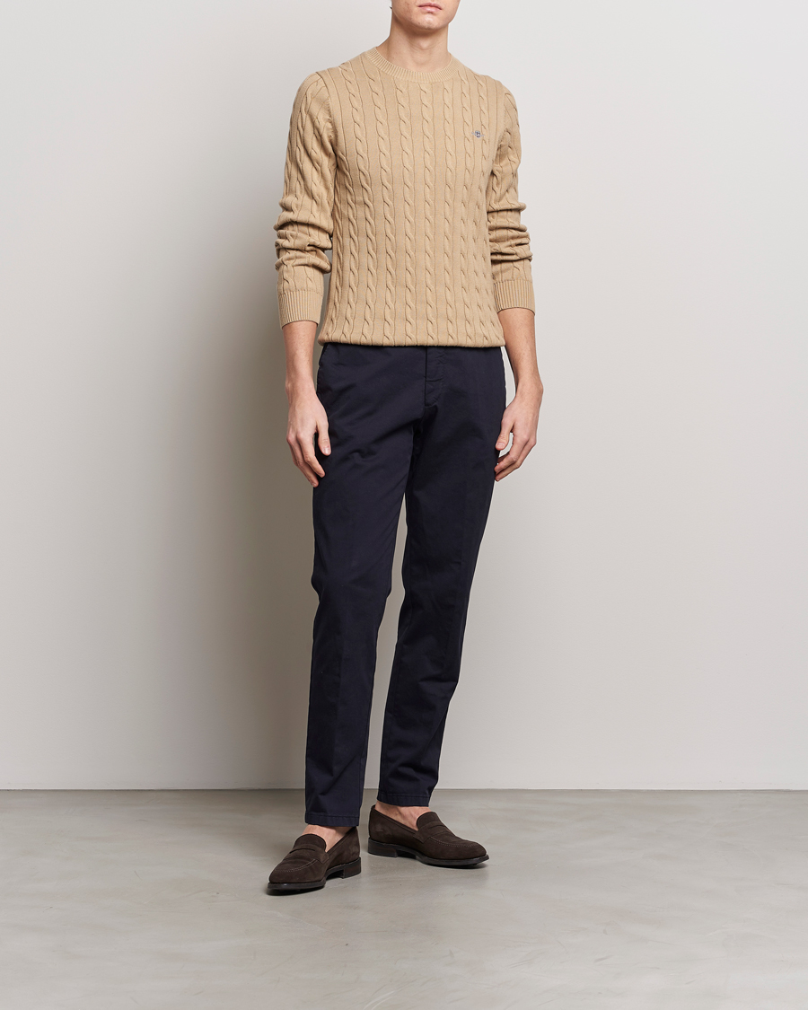 Men | Sweaters & Knitwear | GANT | Cotton Cable Crew Neck Pullover Dark Khaki
