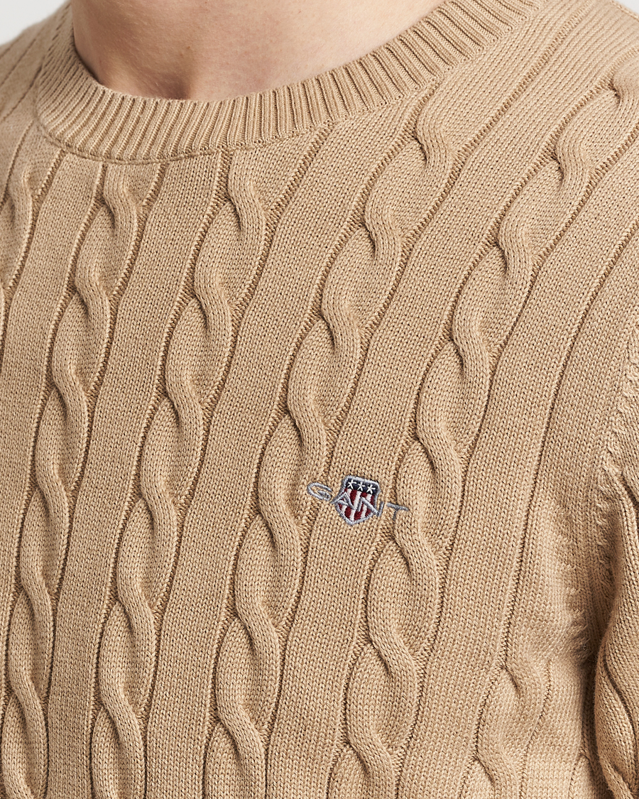 Men | Sweaters & Knitwear | GANT | Cotton Cable Crew Neck Pullover Dark Khaki