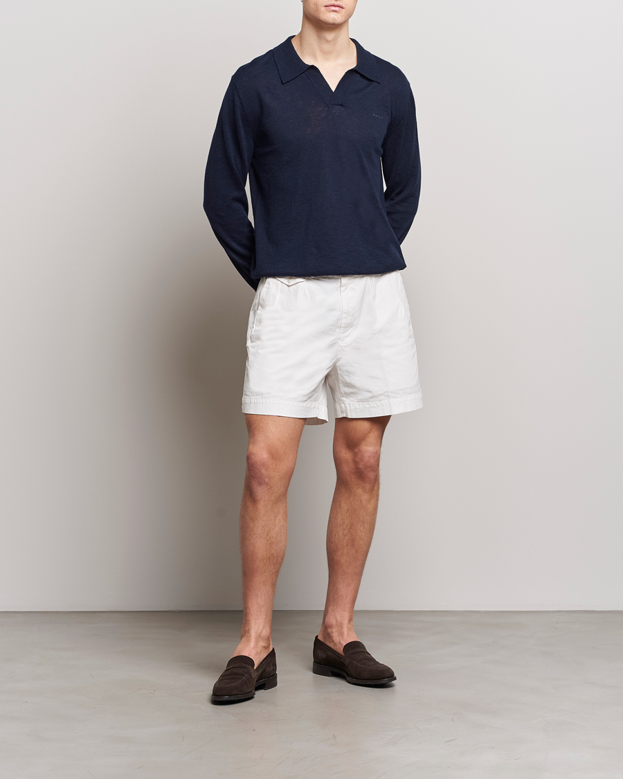 Men | Sweaters & Knitwear | GANT | Cotton/Linen Knitted Polo Evening Blue