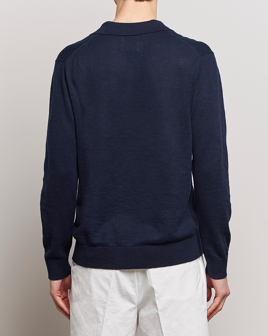 Men | Sweaters & Knitwear | GANT | Cotton/Linen Knitted Polo Evening Blue