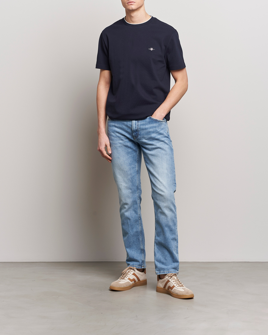 Men | T-Shirts | GANT | Pique Crew Neck T-Shirt Evening Blue