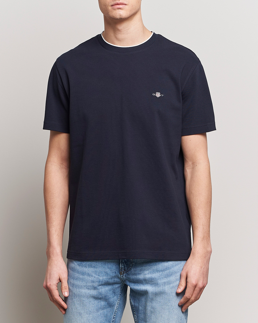 Men | T-Shirts | GANT | Pique Crew Neck T-Shirt Evening Blue