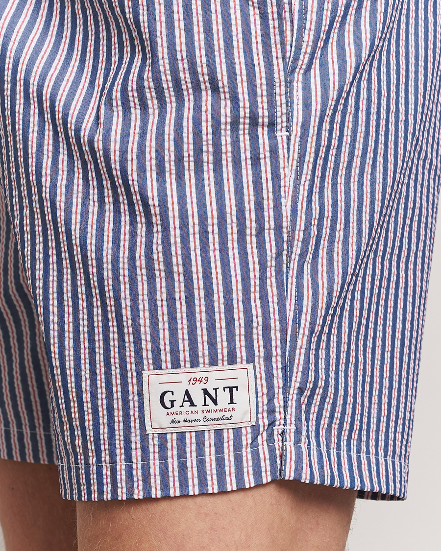 Men | Swimwear | Gant | Striped Seersucker Swimshorts Deep Blue