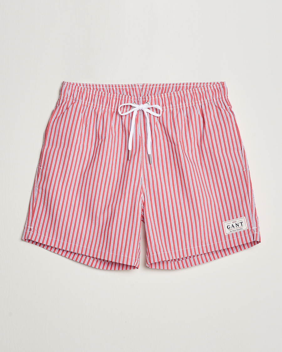 Men | Swimwear | GANT | Striped Seersucker Swimshorts Bright Red
