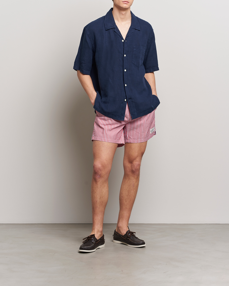 Men | Swimwear | Gant | Striped Seersucker Swimshorts Bright Red