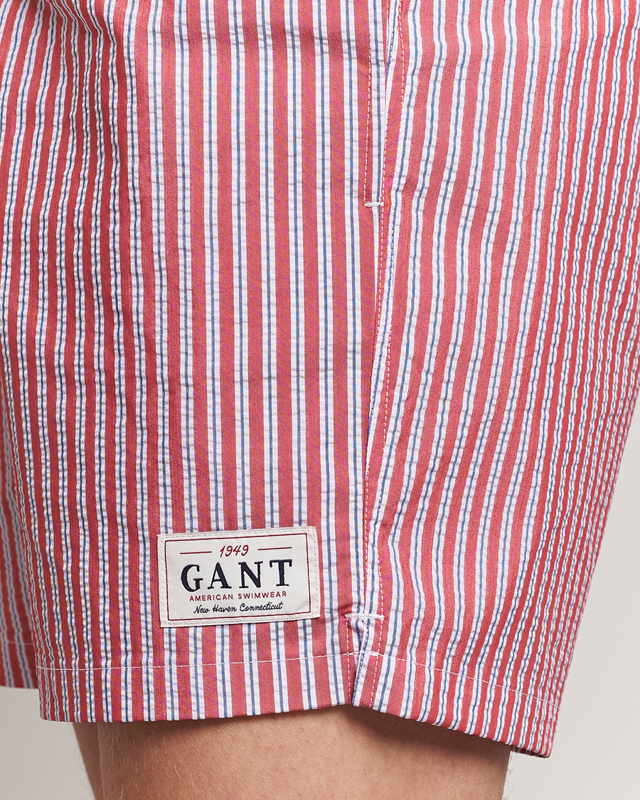 Men | Swimwear | Gant | Striped Seersucker Swimshorts Bright Red