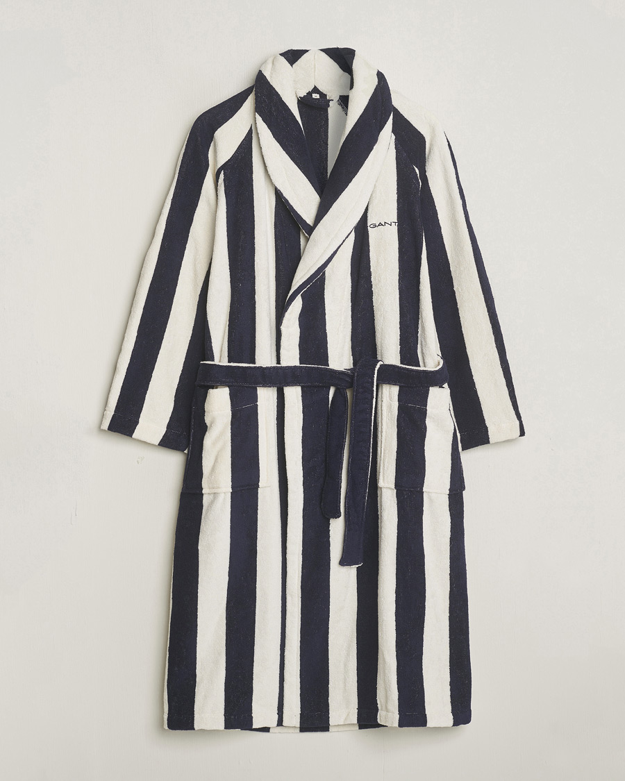Men | Pyjamas & Robes | GANT | Striped Robe Evening Blue/White