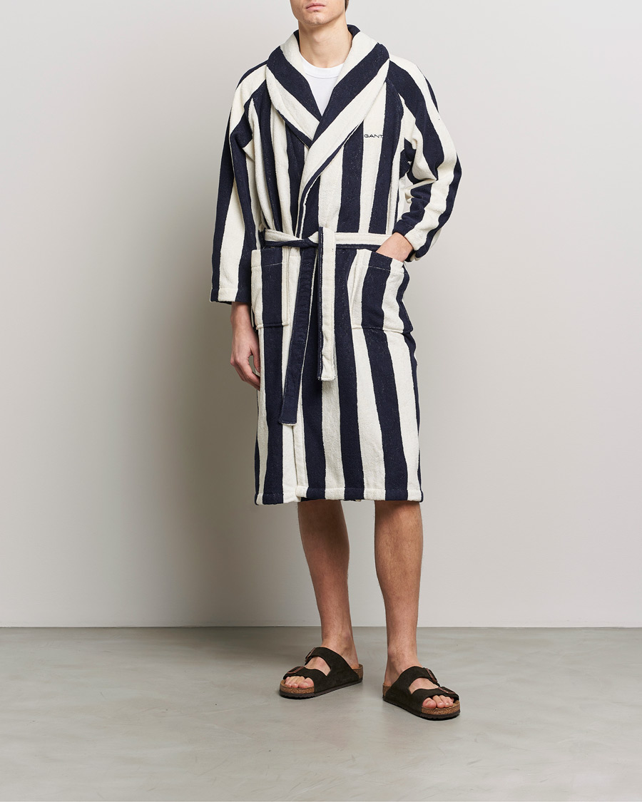 Men | Pyjamas & Robes | GANT | Striped Robe Evening Blue/White