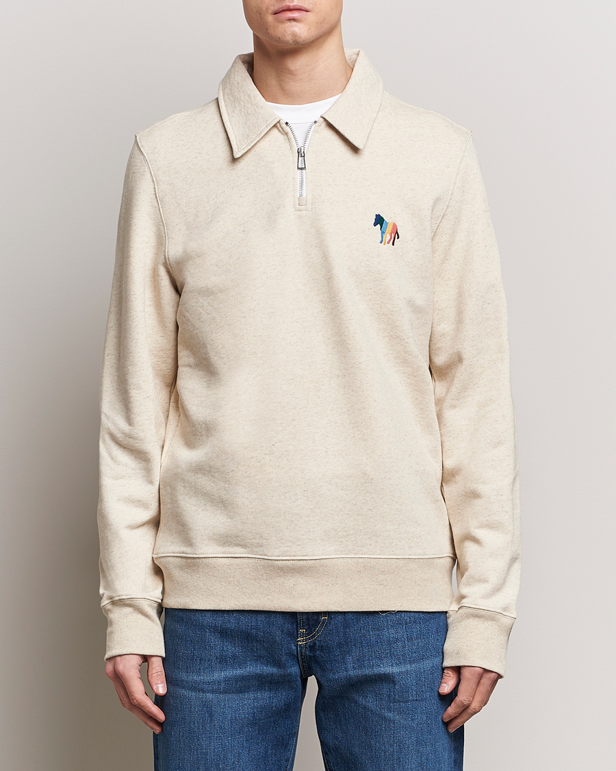 Men | Sweaters & Knitwear | PS Paul Smith | Cotton/Linen Zebra Half Zip Off White