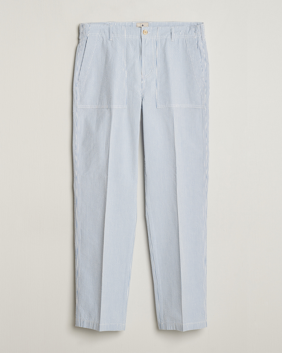 Men | Trousers | Morris | Seersucker Summer Slacks Light Blue