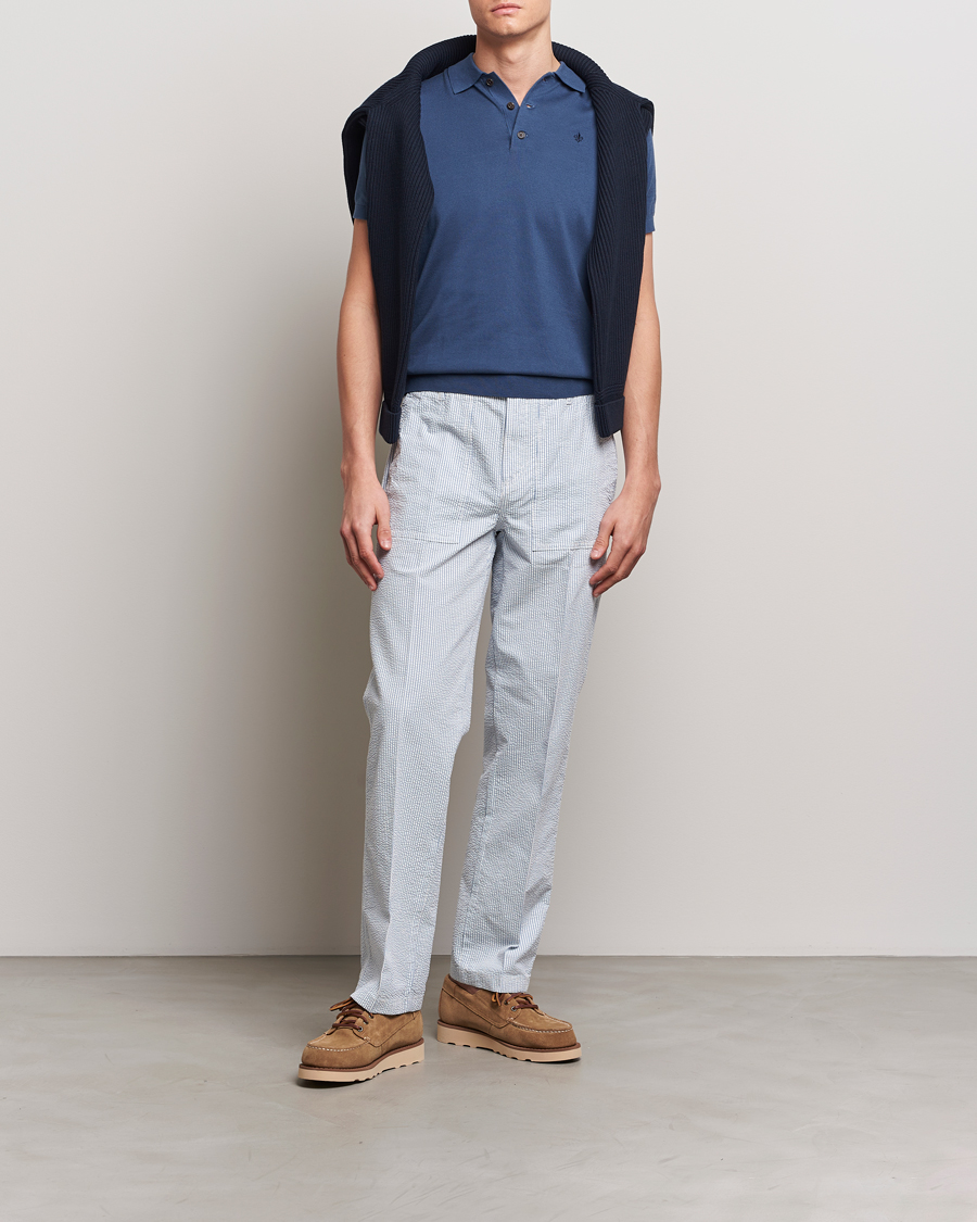Men | Trousers | Morris | Seersucker Summer Slacks Light Blue