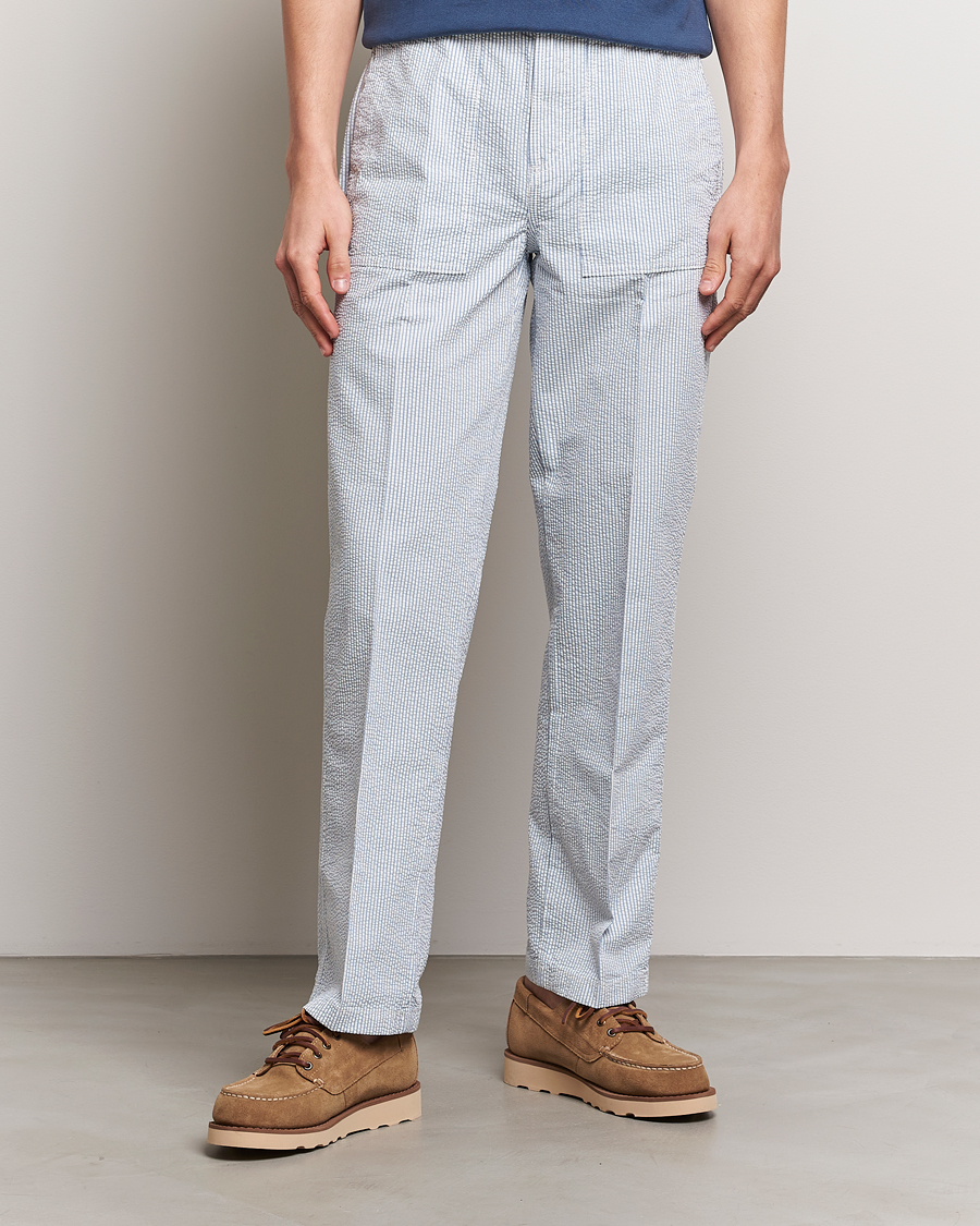 Men | Trousers | Morris | Seersucker Summer Slacks Light Blue