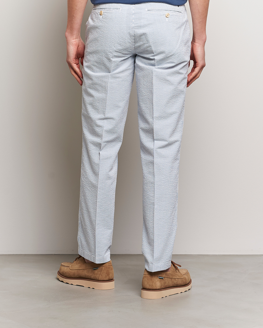 Men | Trousers | Morris | Seersucker Summer Slacks Light Blue