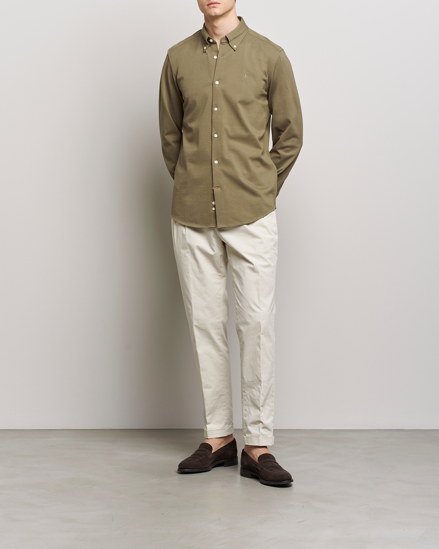 Men | Shirts | Morris | Eddie Slim Fit Pique Shirt Olive
