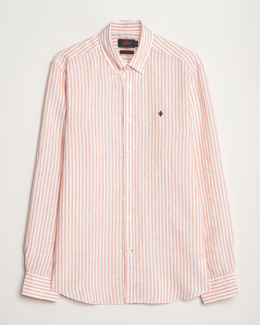 Men | Shirts | Morris | Douglas Linen Stripe Shirt Orange