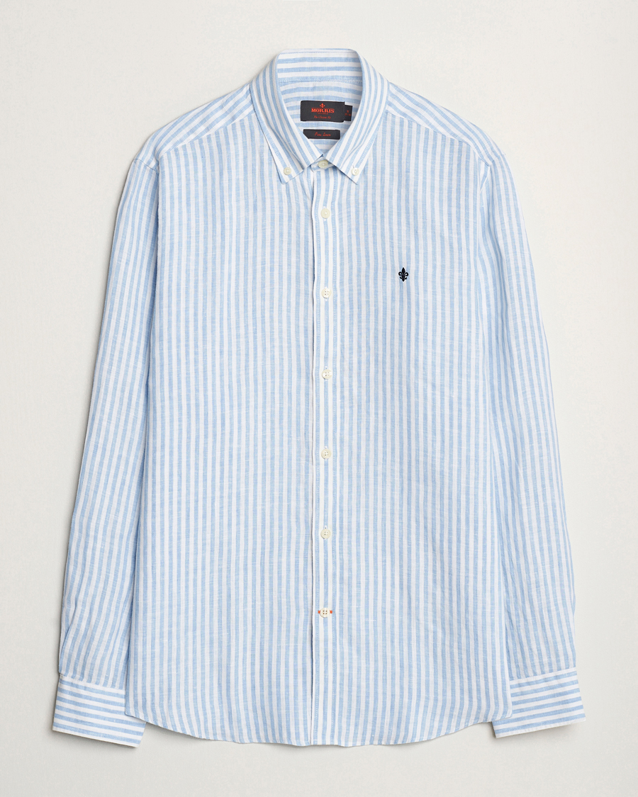 Men | Shirts | Morris | Douglas Linen Stripe Shirt Light Blue