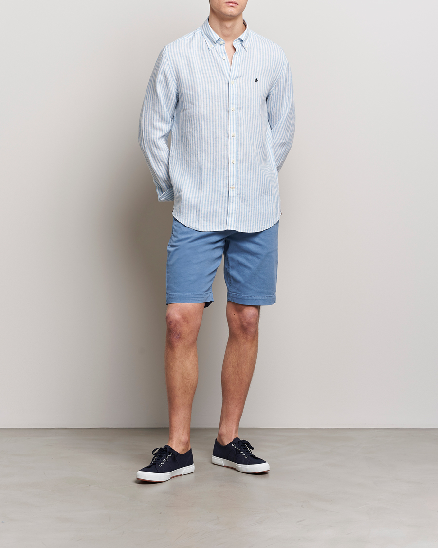 Men | Shirts | Morris | Douglas Linen Stripe Shirt Light Blue