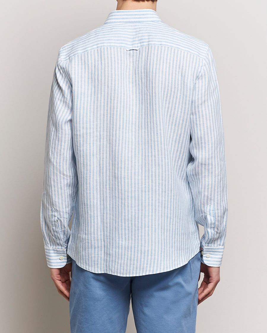 Men | Shirts | Morris | Douglas Linen Stripe Shirt Light Blue