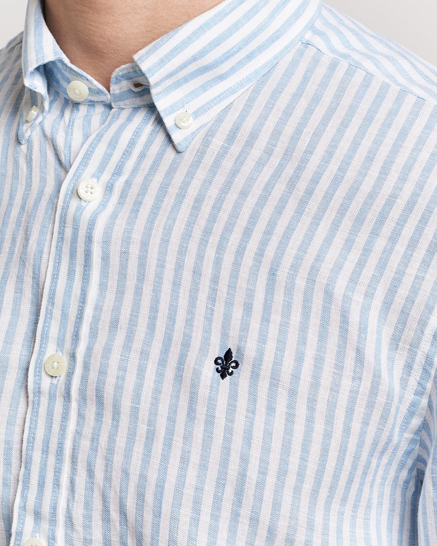 Men | Shirts | Morris | Douglas Linen Stripe Shirt Light Blue