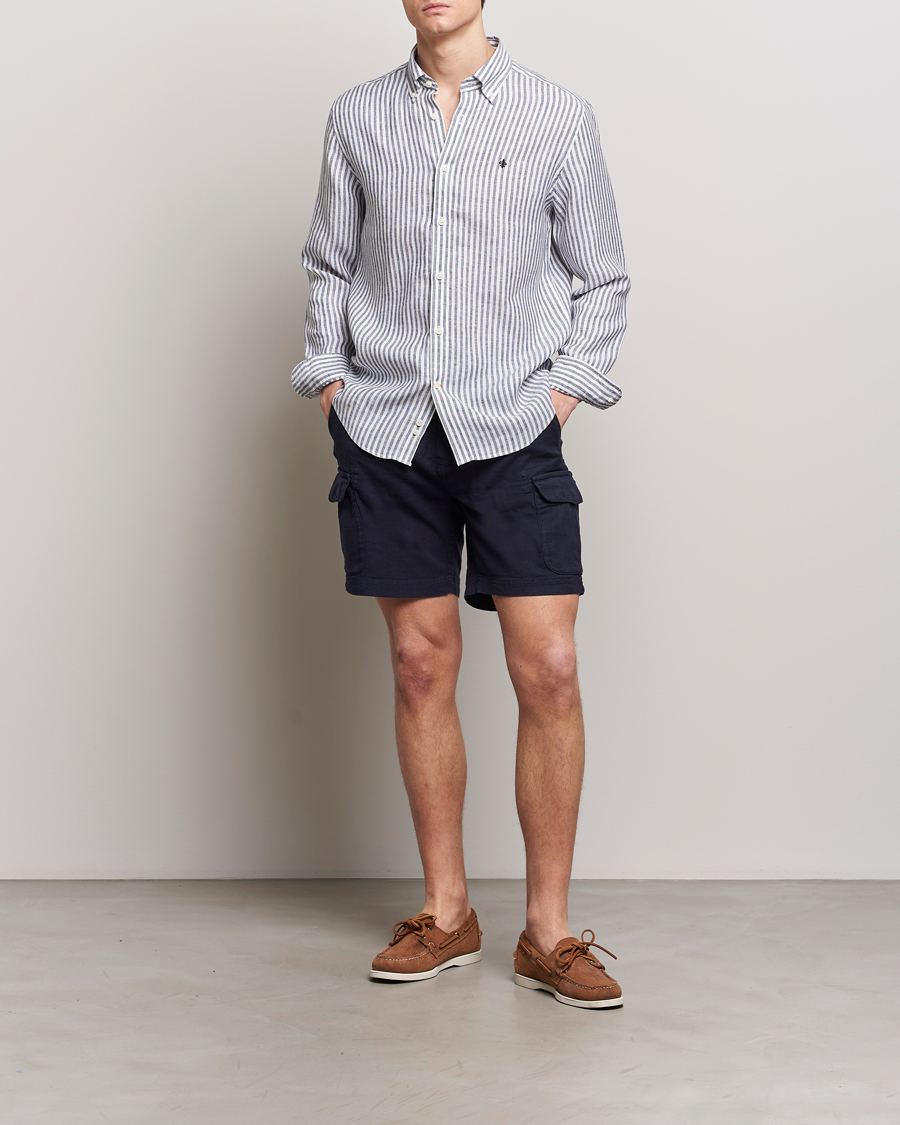 Men | Shirts | Morris | Douglas Linen Stripe Shirt Navy