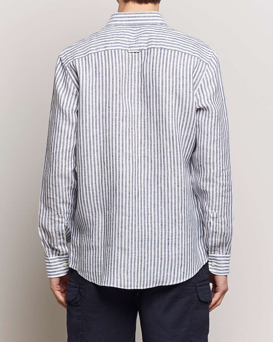 Men | Shirts | Morris | Douglas Linen Stripe Shirt Navy