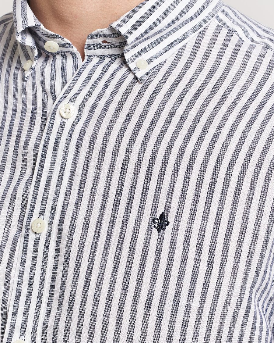 Men | Shirts | Morris | Douglas Linen Stripe Shirt Navy