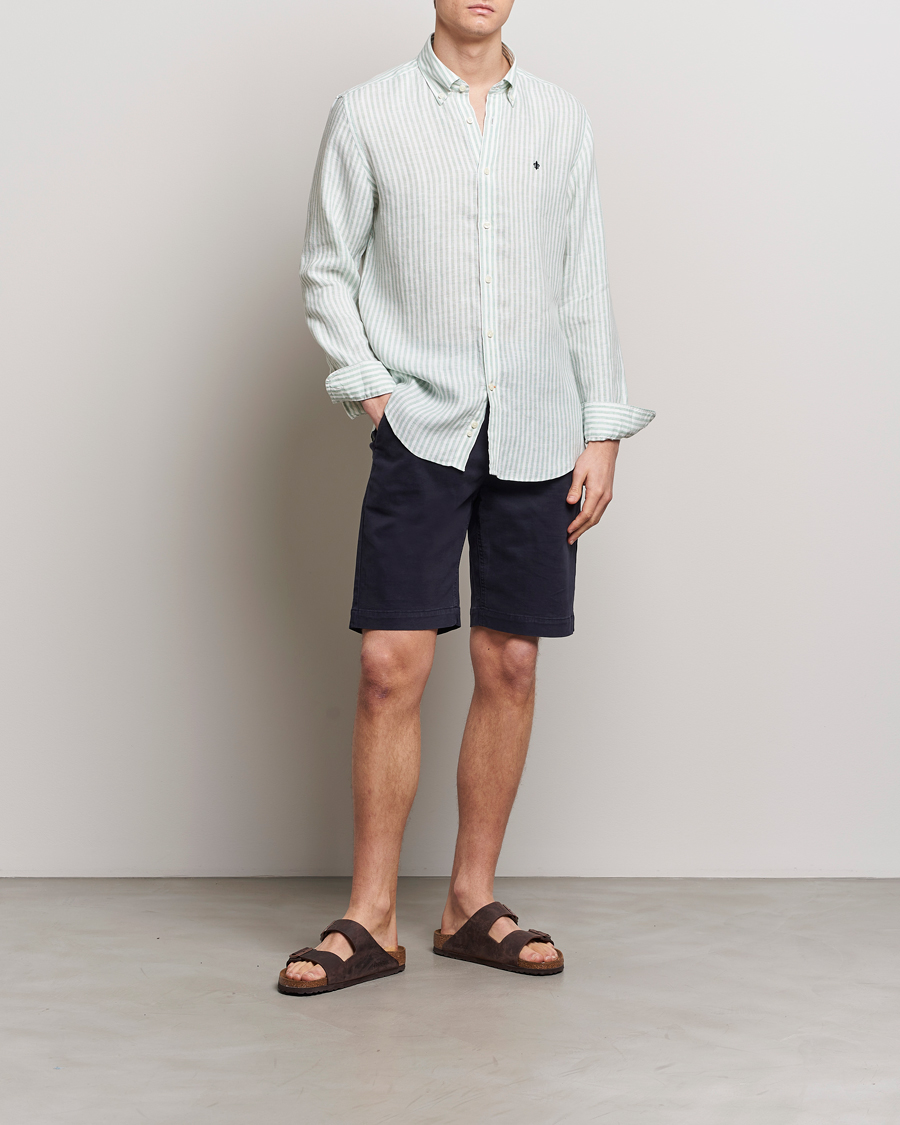 Men | Shirts | Morris | Douglas Linen Stripe Shirt Light Green