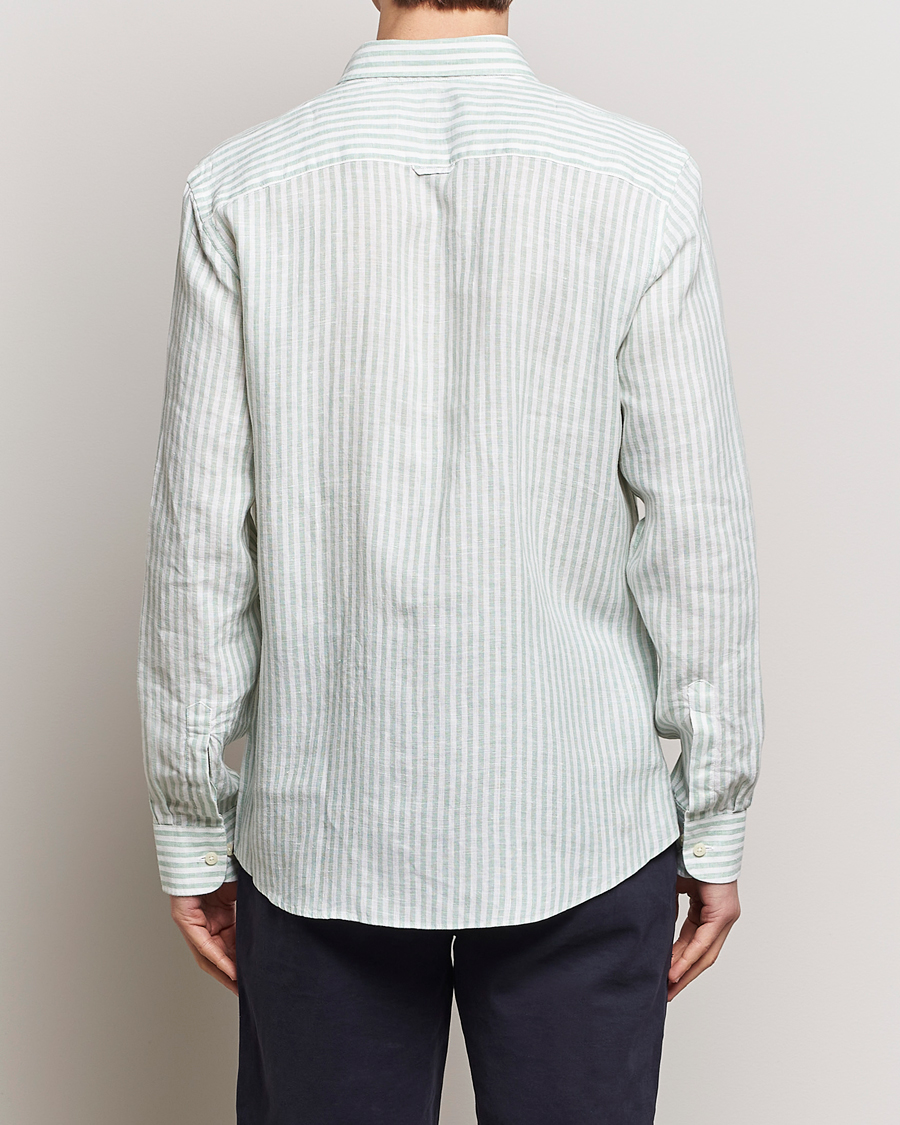 Men | Shirts | Morris | Douglas Linen Stripe Shirt Light Green