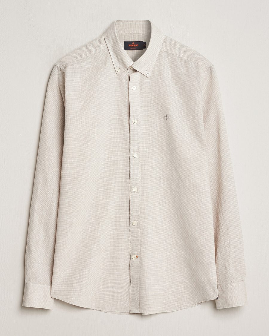 Men | Shirts | Morris | Slim Fit Linen Check Shirt Khaki
