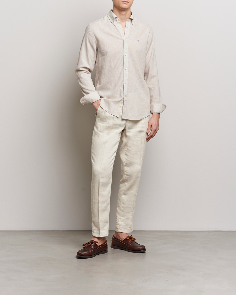 Men | Shirts | Morris | Slim Fit Linen Check Shirt Khaki