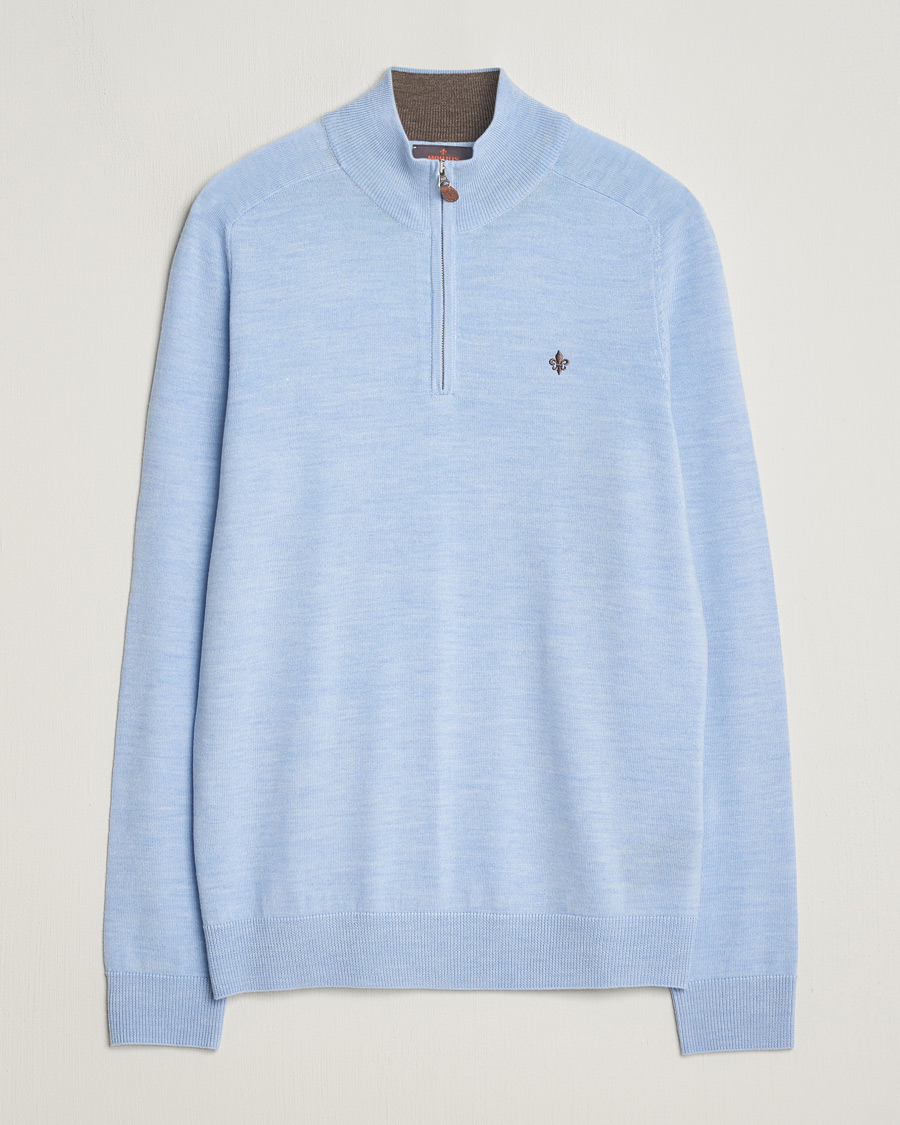 Men | Sweaters & Knitwear | Morris | John Merino Half Zip Light Blue
