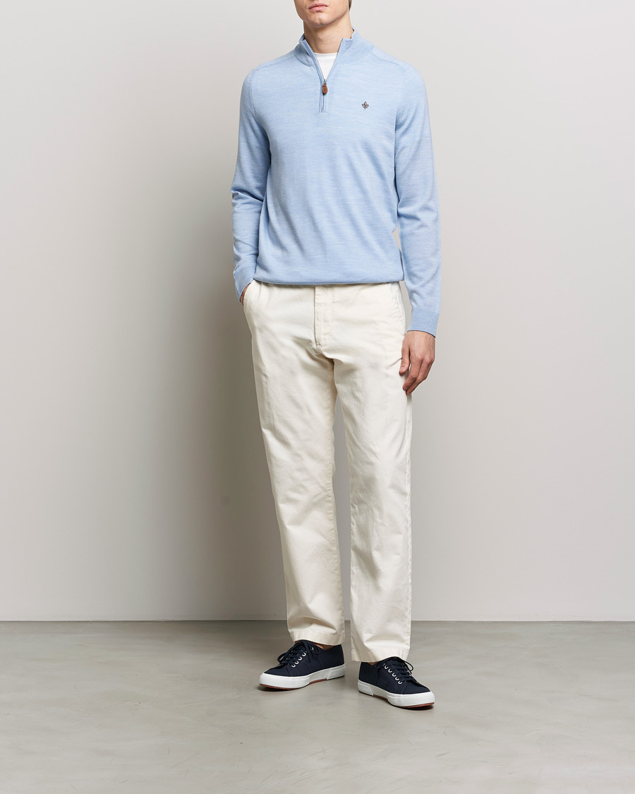 Men | Sweaters & Knitwear | Morris | John Merino Half Zip Light Blue