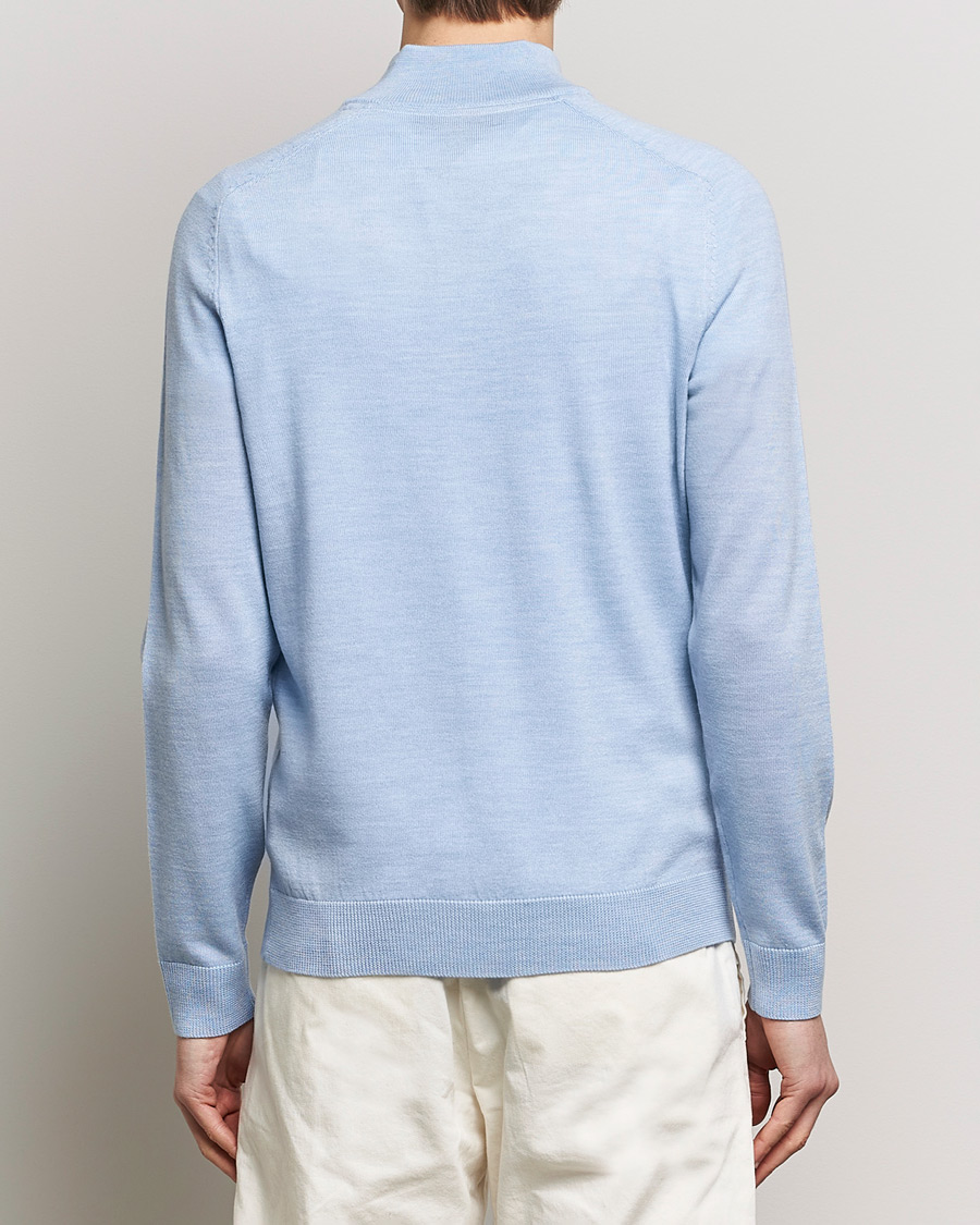 Men | Sweaters & Knitwear | Morris | John Merino Half Zip Light Blue