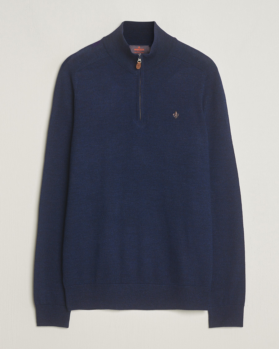 Men | Sweaters & Knitwear | Morris | John Merino Half Zip Blue
