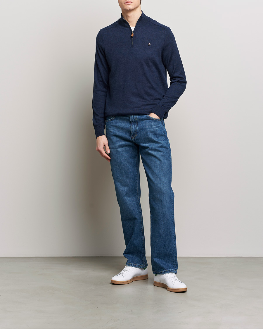 Men | Sweaters & Knitwear | Morris | John Merino Half Zip Blue