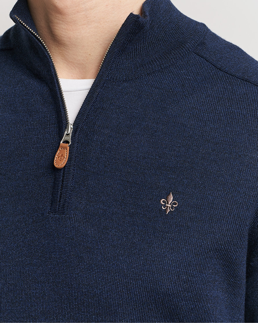 Men | Sweaters & Knitwear | Morris | John Merino Half Zip Blue
