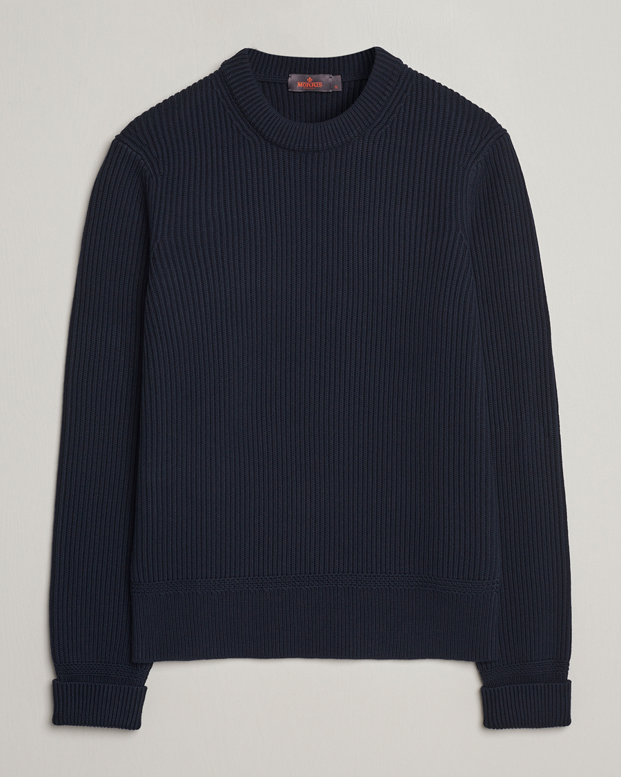 Men | Sweaters & Knitwear | Morris | Arthur Navy Cotton/Merino Knitted Sweater Navy