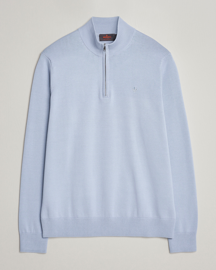 Men | Sweaters & Knitwear | Morris | Riley Cotton Half Zip Light Blue