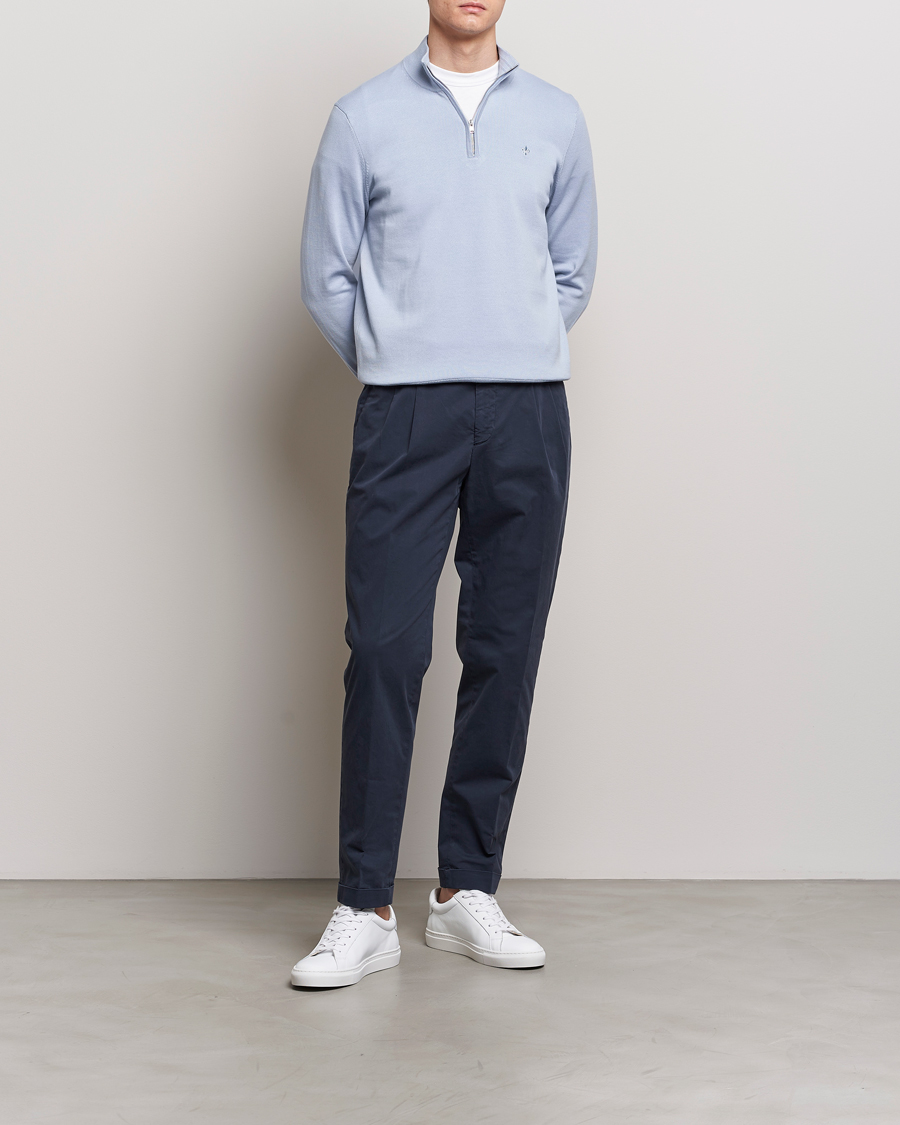 Men | Sweaters & Knitwear | Morris | Riley Cotton Half Zip Light Blue