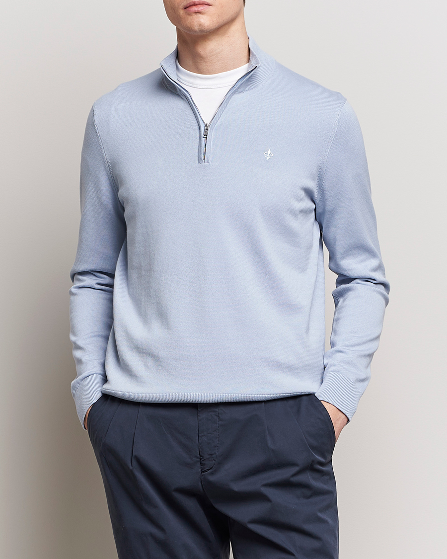 Men | Sweaters & Knitwear | Morris | Riley Cotton Half Zip Light Blue