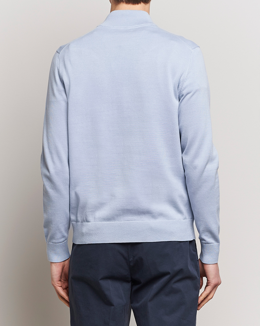 Men | Sweaters & Knitwear | Morris | Riley Cotton Half Zip Light Blue