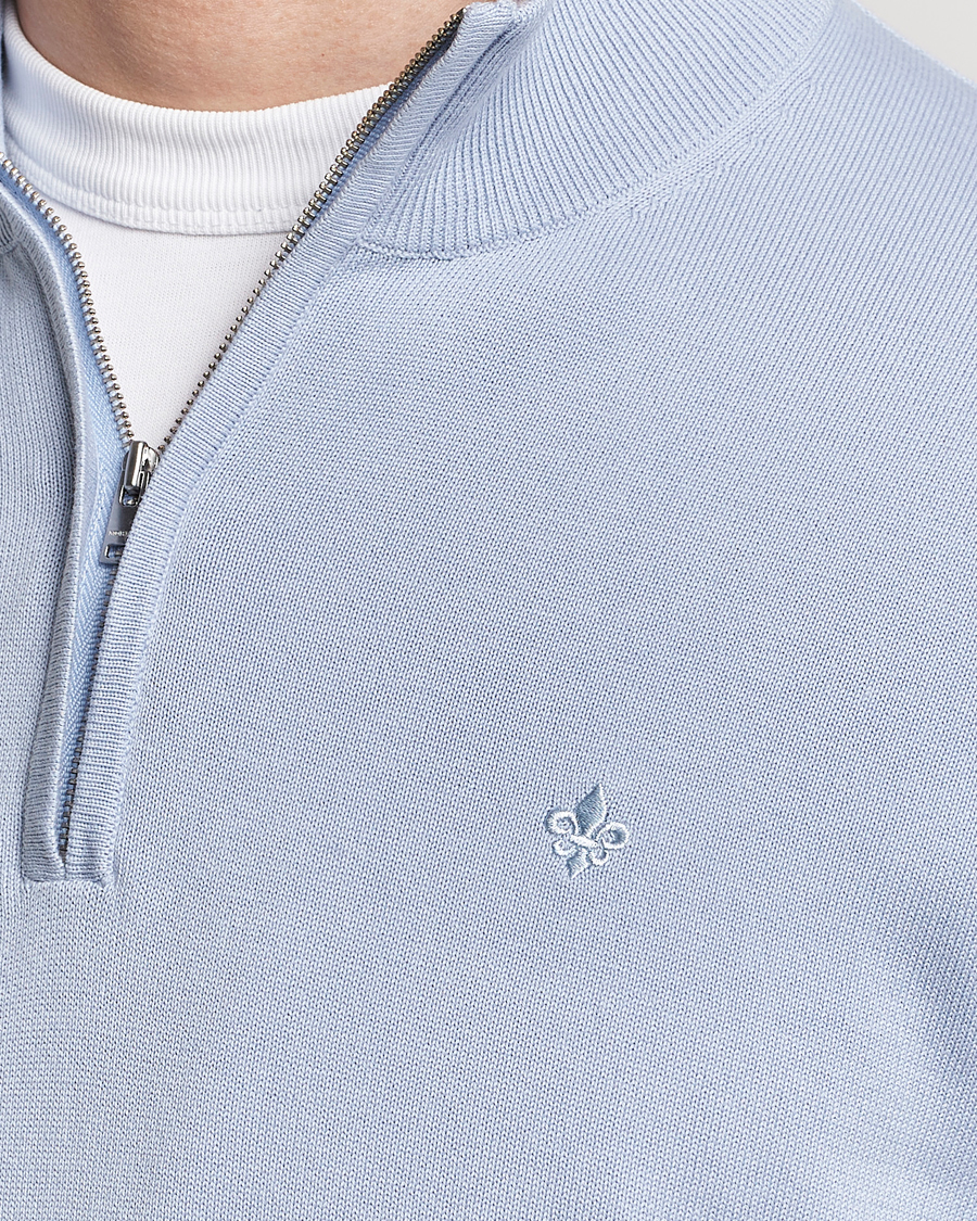 Men | Sweaters & Knitwear | Morris | Riley Cotton Half Zip Light Blue