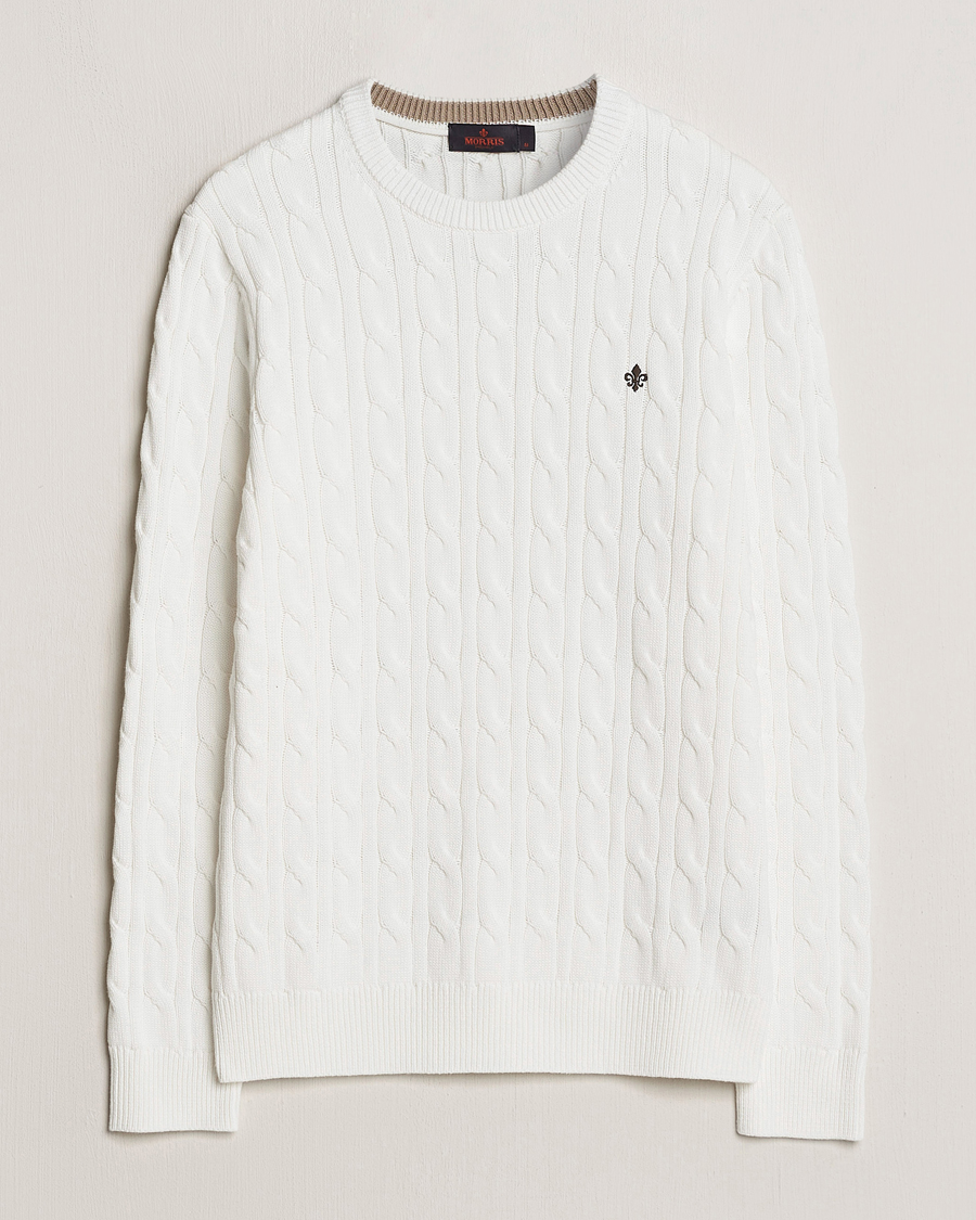 Men | Sweaters & Knitwear | Morris | Ethan Cotton Cable Crew Neck Off White