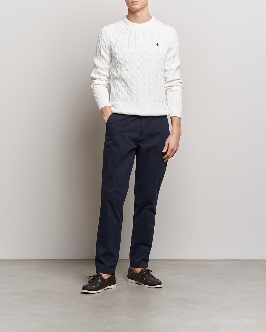 Men | Sweaters & Knitwear | Morris | Ethan Cotton Cable Crew Neck Off White